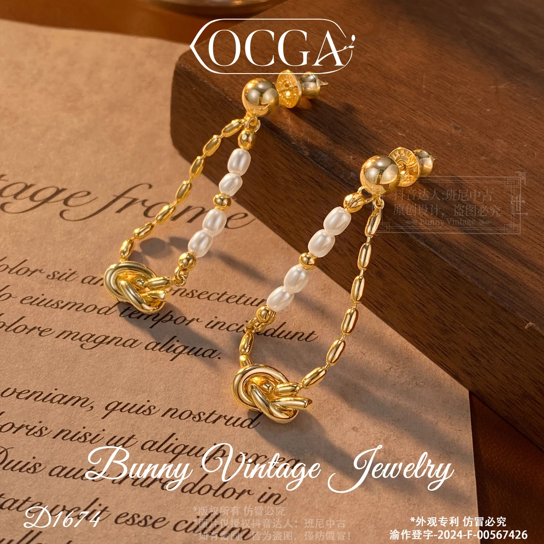 镀K金 D1674 法★【浪漫绳结】冬OCGA 欧斯伽斯 耳钉