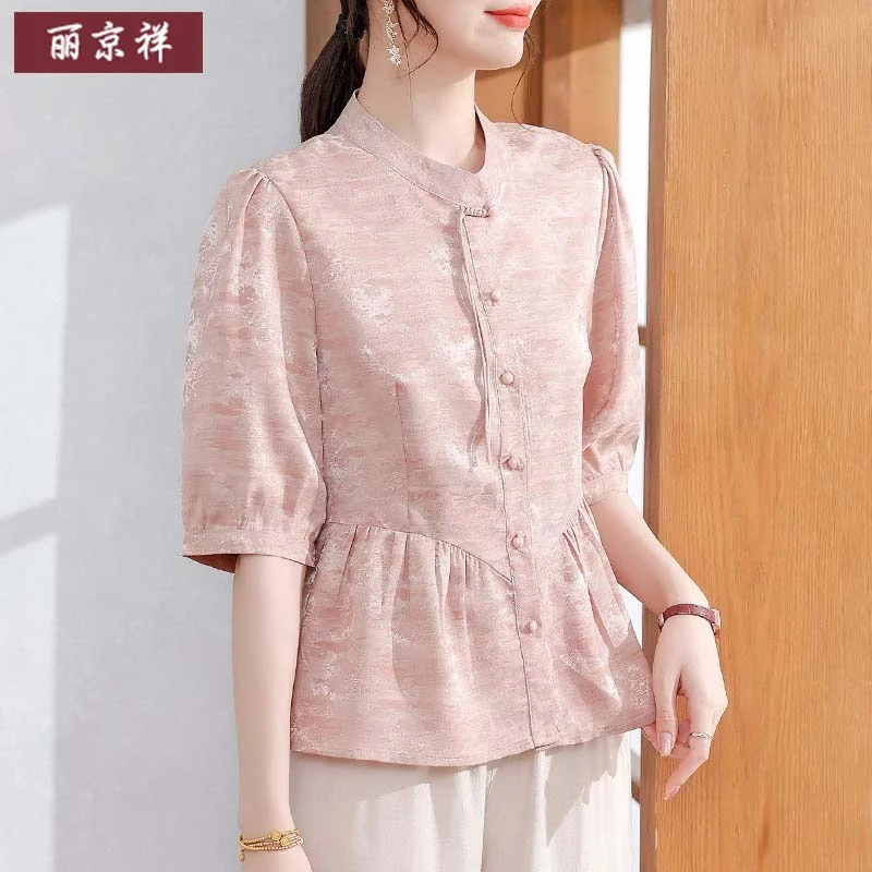 新中式妈妈夏装短袖雪纺小衫2025新款气质衬衫中老年母亲节礼物
