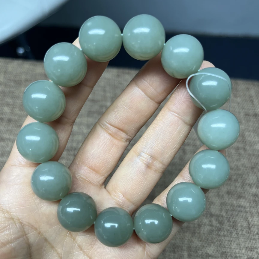 纯天然和田玉新疆且末料孔雀蓝卡16圆珠精美手串