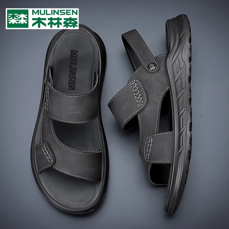 木林森夏季外穿潮流透气沙滩男士缓震沙滩拖鞋户外时尚厚底一字拖