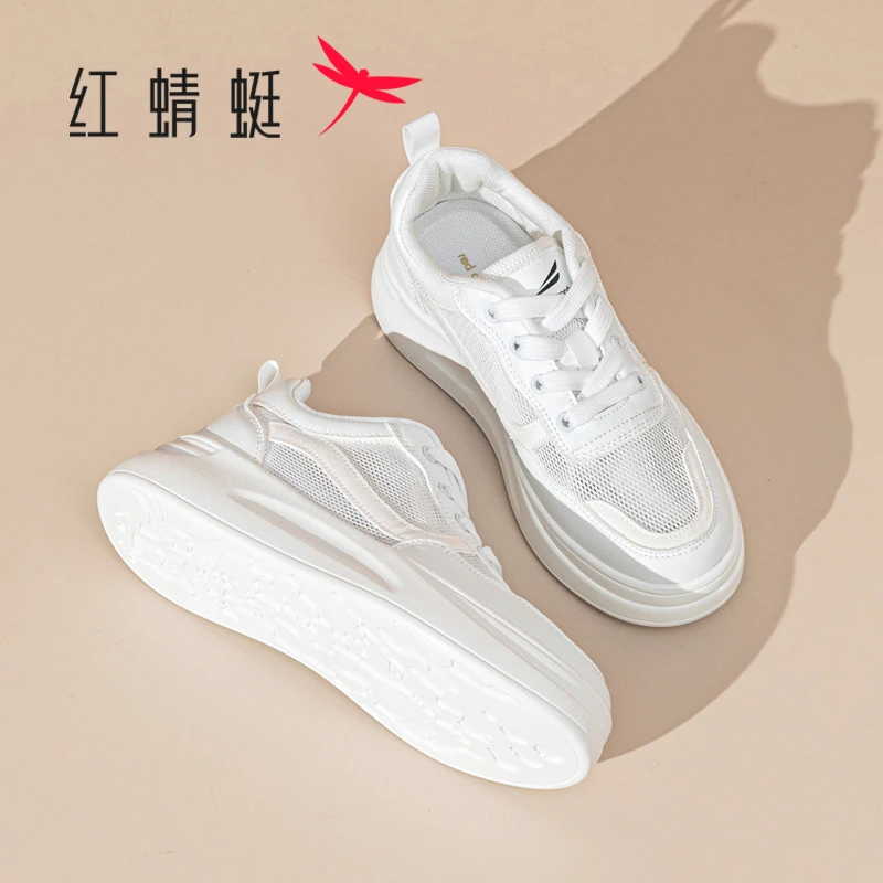 红蜻蜓女鞋2025夏季新款透气薄款时尚休闲板鞋百搭厚底白色小白鞋