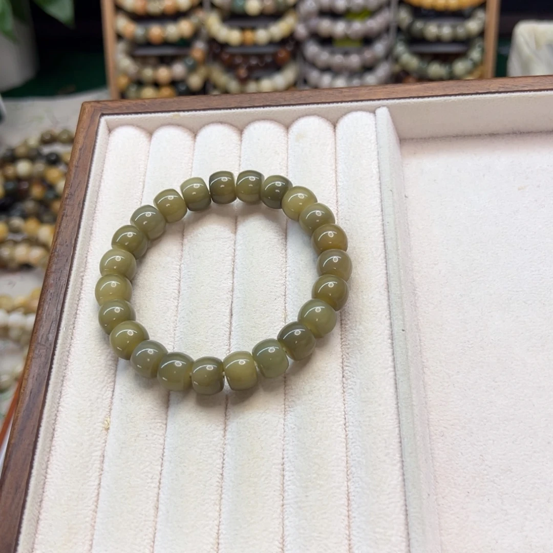 手串菩提根/象牙果卡11烟青直切玉化微瑕