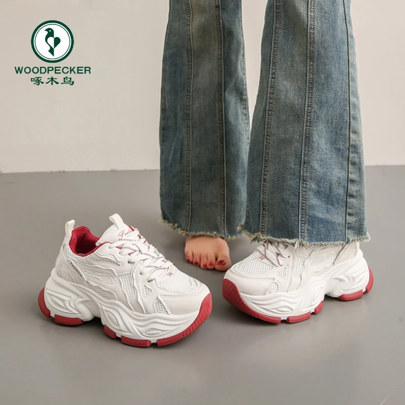啄木鸟女鞋老爹鞋2025新款春季厚底内增高百搭显脚小百搭运动鞋女