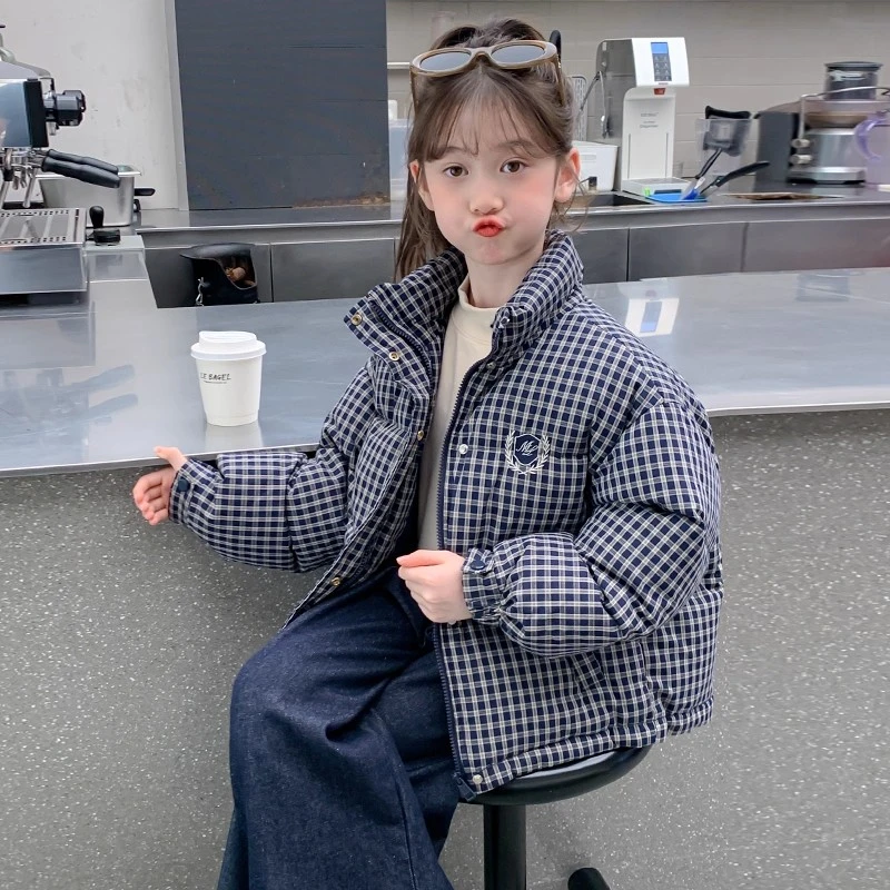 女童棉服外套冬装2025新款6-12岁15洋气儿童加厚棉袄冬季格子棉衣