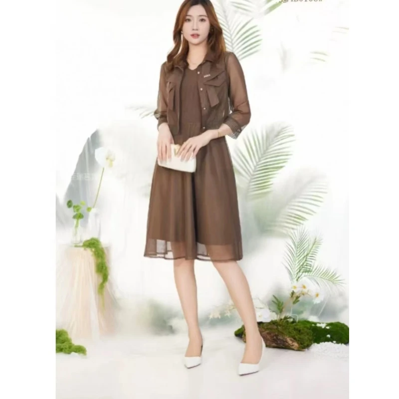 0003时尚洋气显瘦气质百搭中长款连衣裙套装