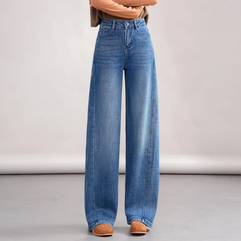 哥弟阿玛施正品秋季新款时尚高腰阔腿弯刀牛仔裤女宽松显瘦百搭裤