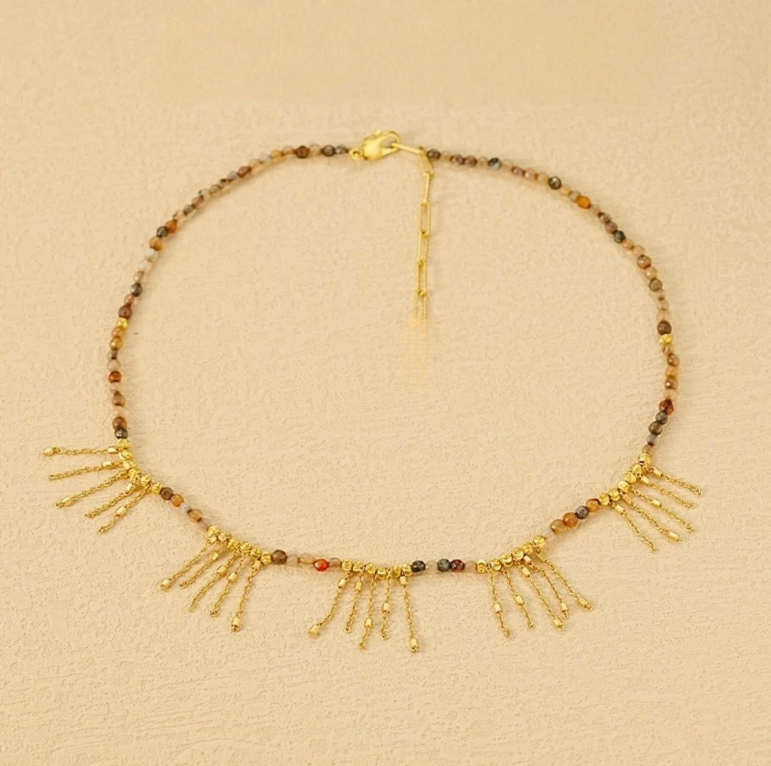 铜合金项链 流苏串珠项链配饰新款个性轻奢设计感复古时尚饰品女