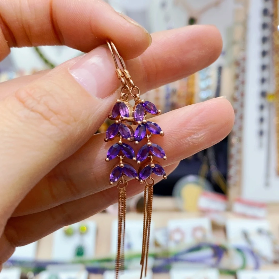 紫晶耳饰银S925镶嵌耳饰