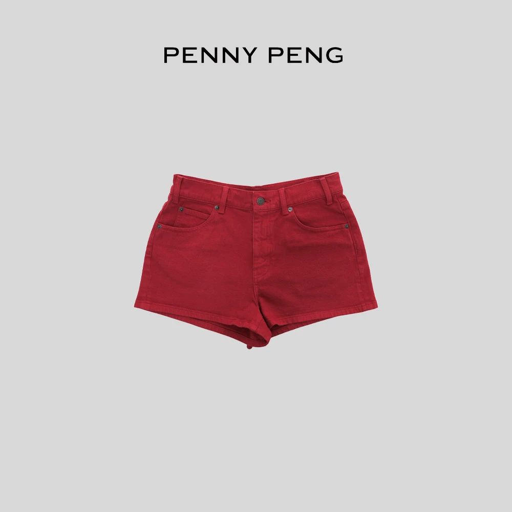 PENNYPENG亲密爱人春季潮流高腰时尚韩版红色百搭显瘦牛仔短裤