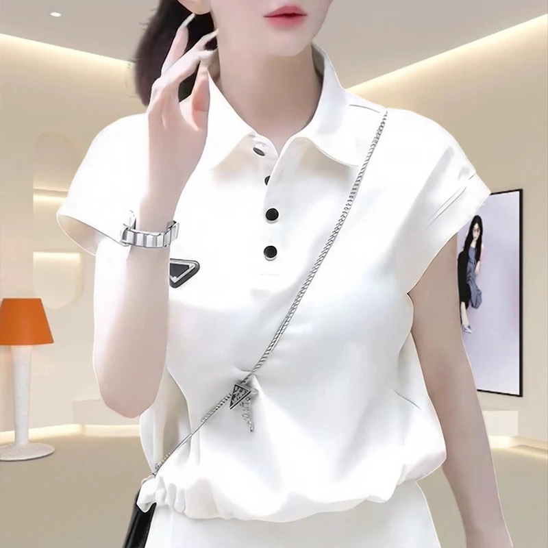 韩版气质女士polo衫短袖夏季新款时尚小众设计通勤白色t恤女上衣