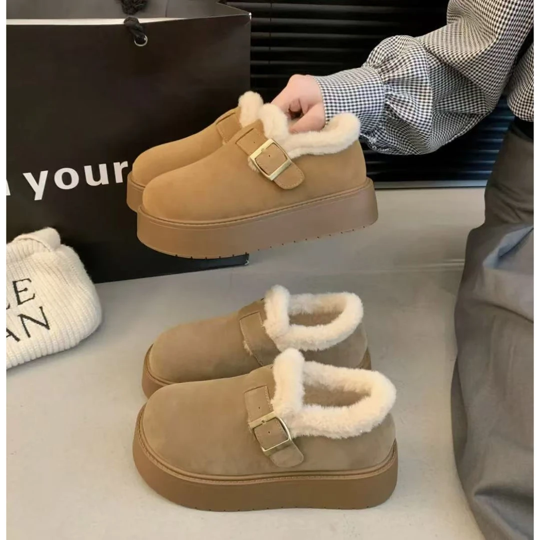 厚底加绒加厚女款保暖雪地靴女2025新款冬季一脚蹬乐福棉鞋