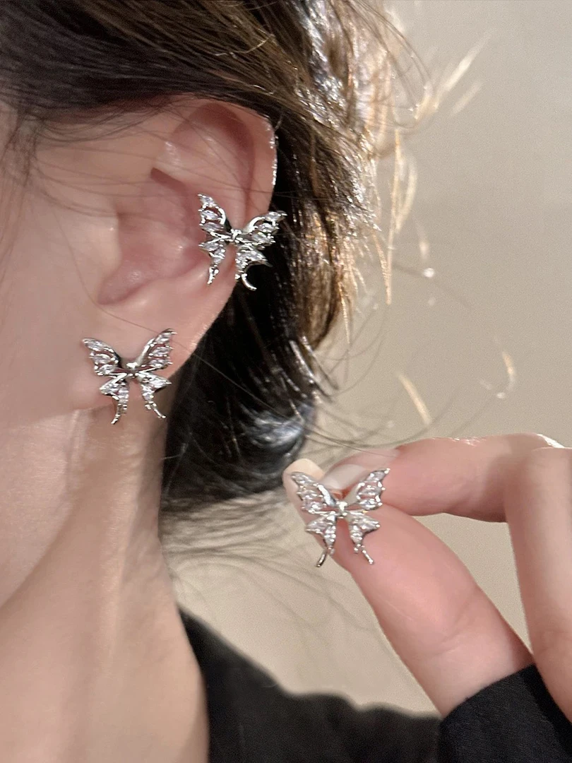 铜合金耳饰 铜合金耳饰锆石耳环简约耳钉耳夹无耳洞耳饰百搭超仙