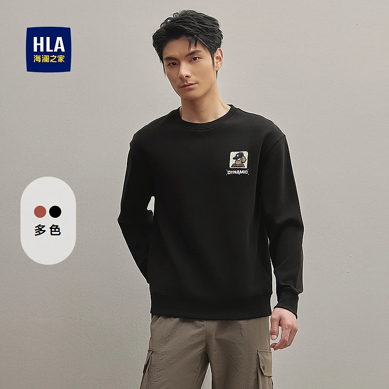 HLA海澜之家卫衣男25秋季新精致立体贴布绣长袖圆领微弹男