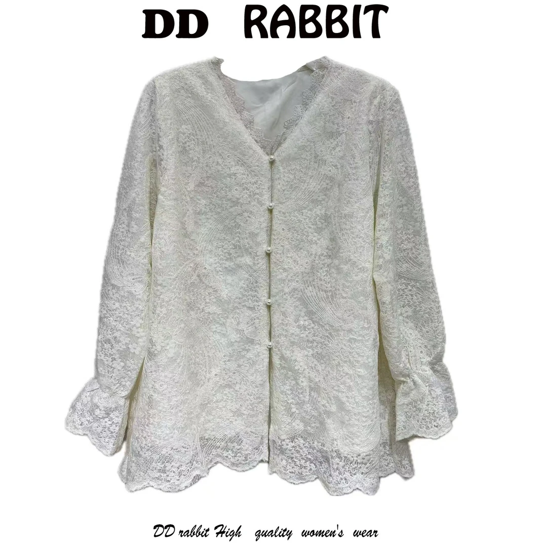 朵朵兔【 蕾丝绮梦】春季新款大码女装蕾丝衬衫轻奢网红长袖气质