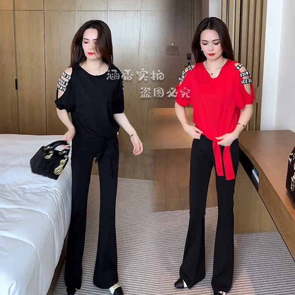 短袖T恤女2024新款夏季洋气显瘦时尚休闲短款遮肚露肩上衣 921