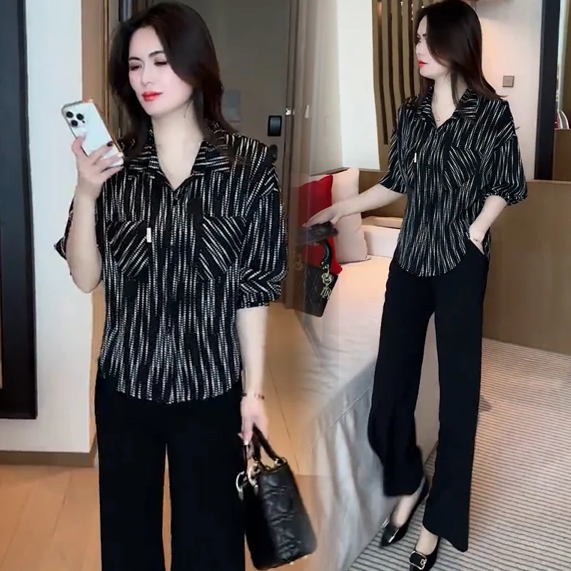 时尚复古条纹衬衫女2025秋季新款洋气百搭显瘦港风长袖衬衣小衫潮