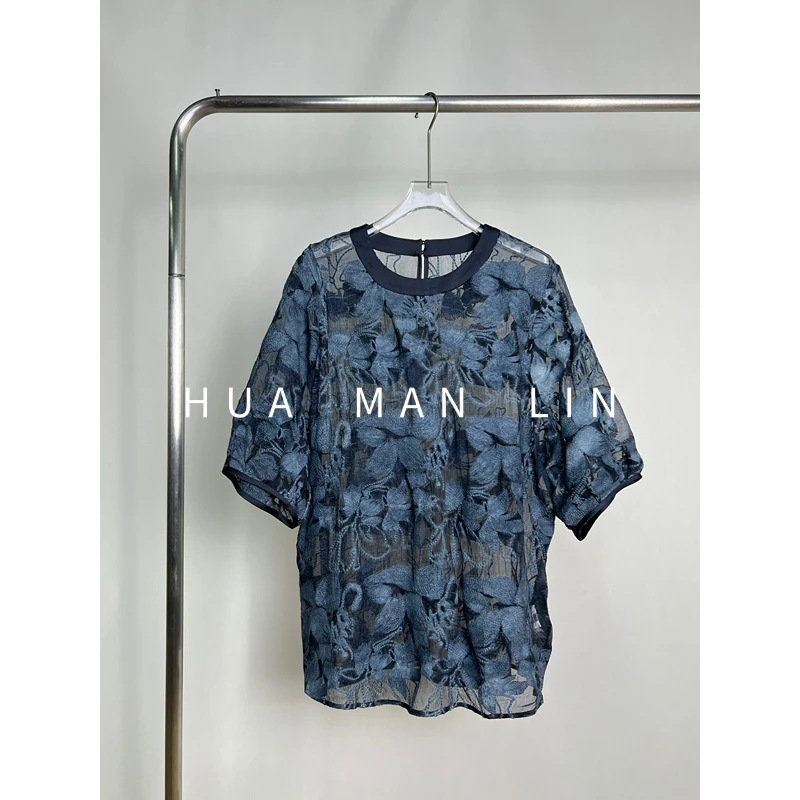 【花满林】圆领撞色领口重工刺绣脏染炒色真丝桑蚕丝上衣259620