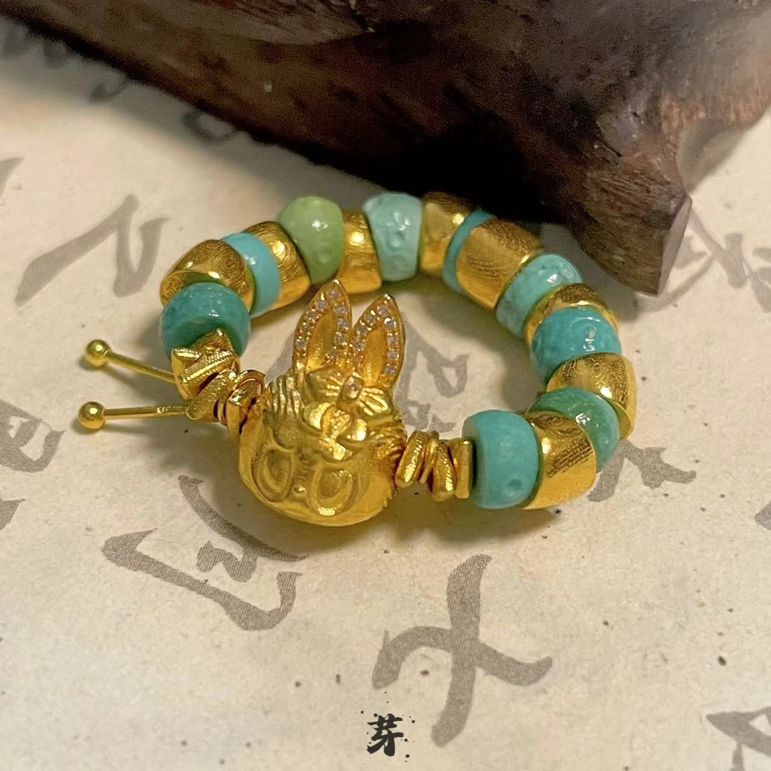 【鲸囍】绿松石●拉布布●18K金镶嵌戒指多样性发其一#8866