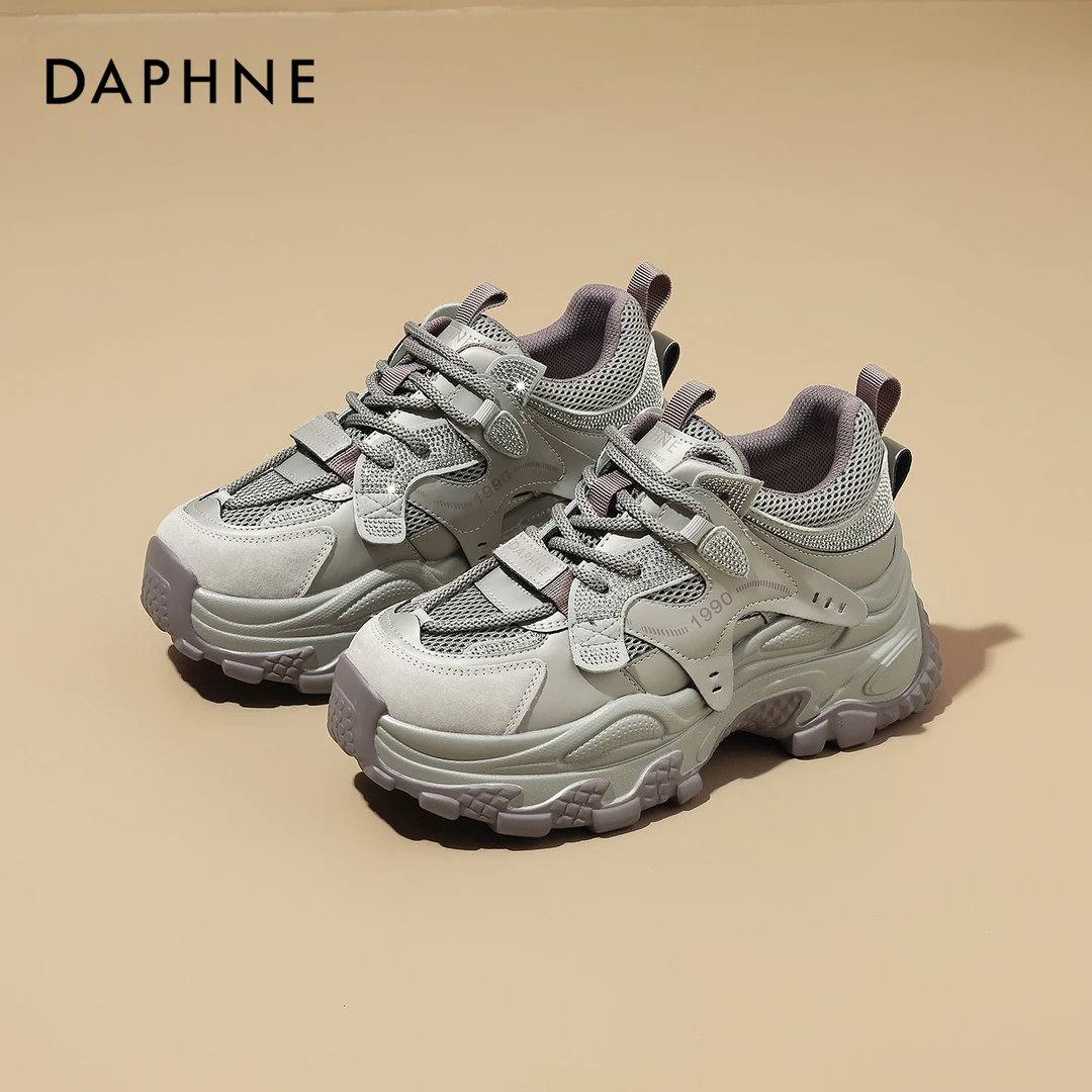 达芙妮新款厚底老爹鞋女鞋2025秋季时尚水钻潮流不累脚增高休闲鞋