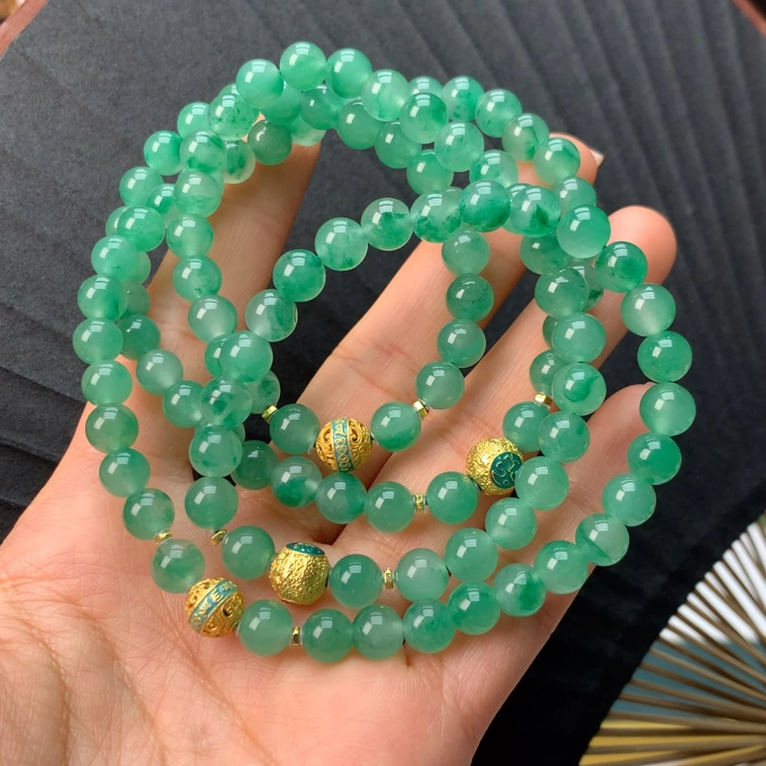 石英质玉（非洲翠）未镶嵌冰飘花精品108珠链