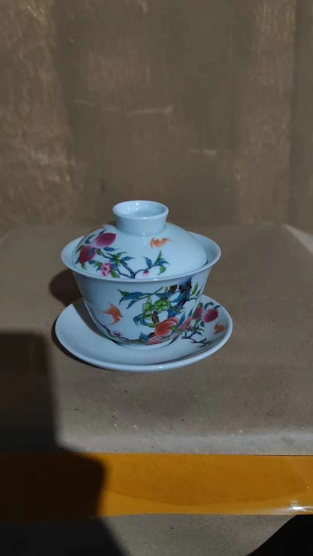 景德镇陶瓷粉彩寿桃三才盖碗