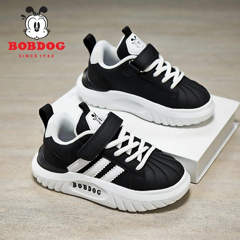 巴布豆男童鞋2025年春季皮面防水女童运动鞋防滑板鞋S334-W