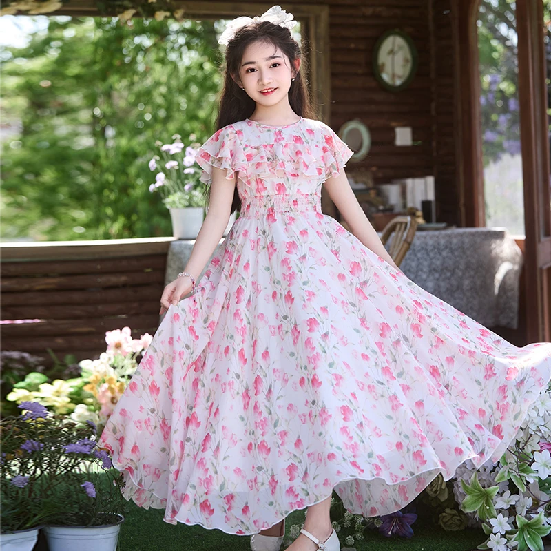 女童连衣裙夏装2025新款洋气儿童碎花长裙中大童小女孩雪纺裙夏季