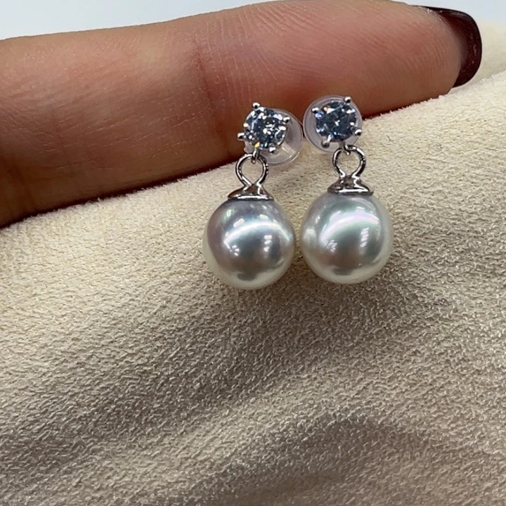 银S925镶嵌耳饰海水珍珠8-9