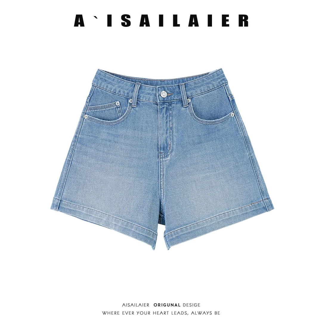 浅色阔腿a字牛仔短裤女2025年夏季新款宽松显瘦小个子高腰热裤子