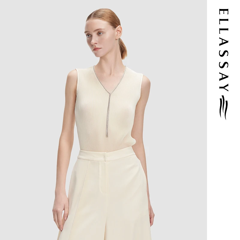 ELLASSAY歌力思2025早春新款压褶肌理舒适修身背心女EWD362B00400