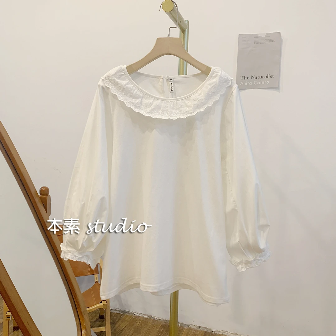 浅月C1318拼接娃娃领长袖T恤