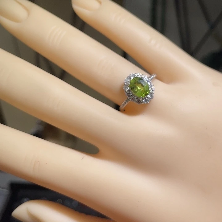 定制橄榄石银S925镶嵌女戒指天然橄榄石女戒指