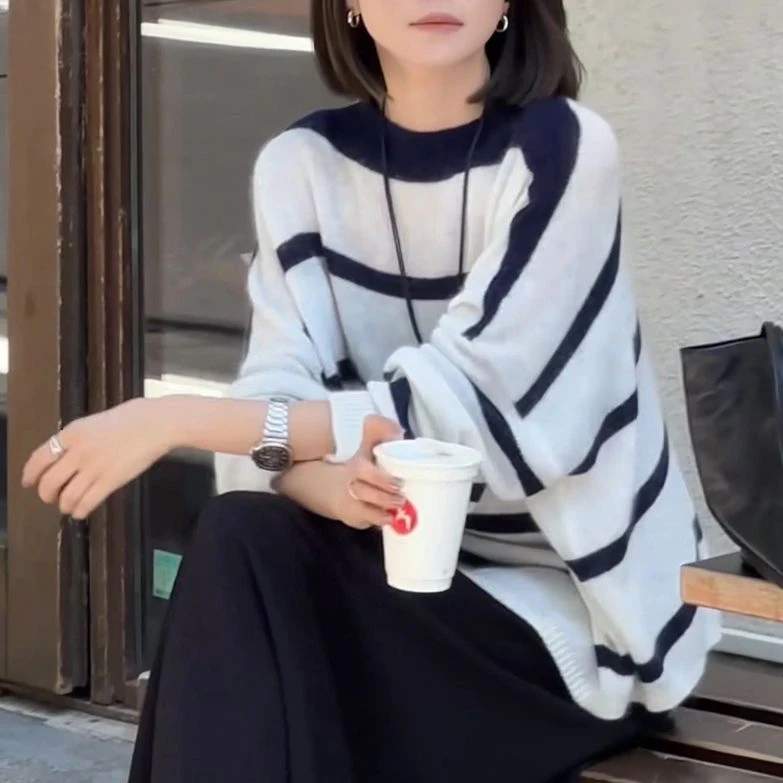 条纹气质上衣女2025春秋季新款百搭时尚休闲小众潮流韩版设计衣服