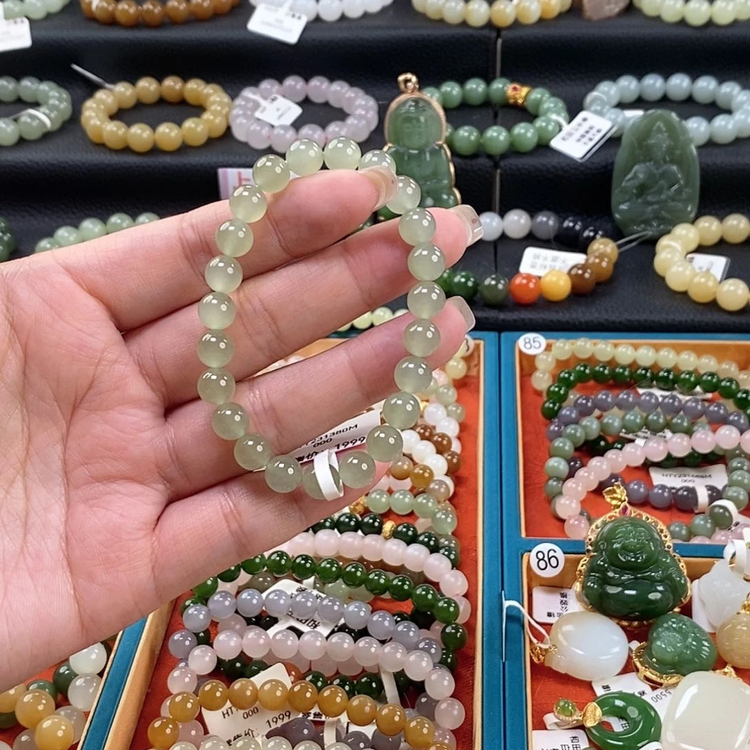 和田玉手链 8MM未镶嵌高冰晴水