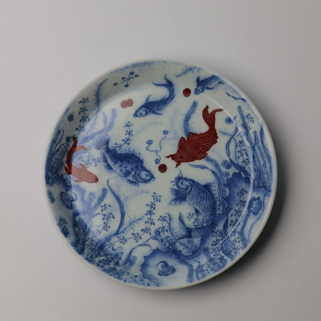 屹朴堂青花釉里红鱼乐图壶承