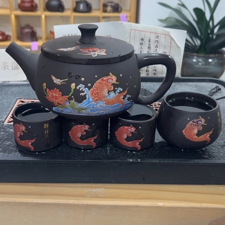 紫砂紫砂锦绣前程400cc凤鸣变色1壶3客杯1主人杯