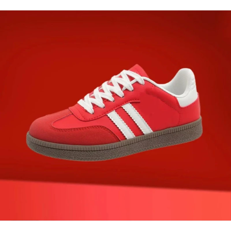 2025年爆款春秋红色鞋百搭女款德训鞋休闲系带板鞋德训女鞋