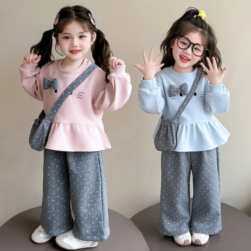 女童洋气套装春秋款时髦小女孩洋气女宝宝卫衣波点阔腿裤两件套潮