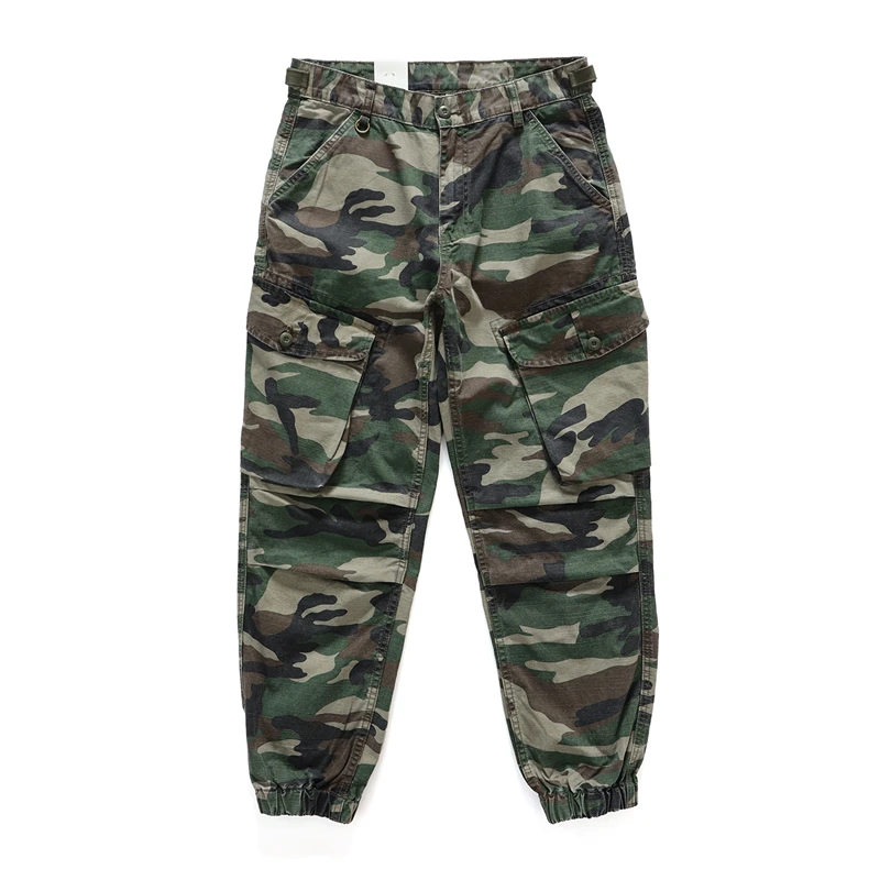 976秋冬纯棉迷彩裤男士多口袋工装裤宽松束脚裤复古做旧徒步户外