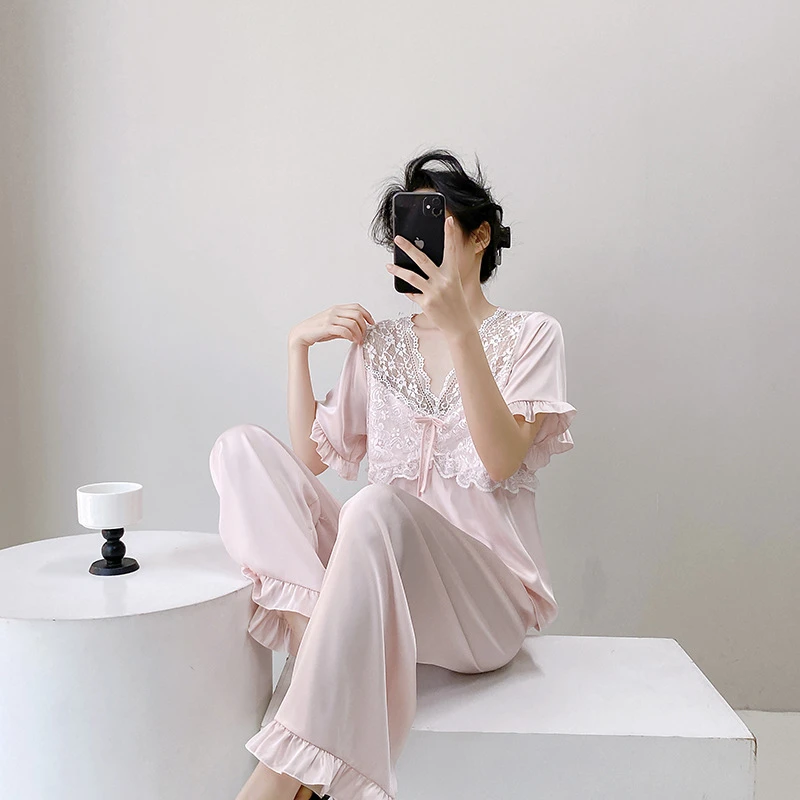 2025新款冰丝睡衣女夏季新款短袖开衫套装可外穿春秋薄款丝绸