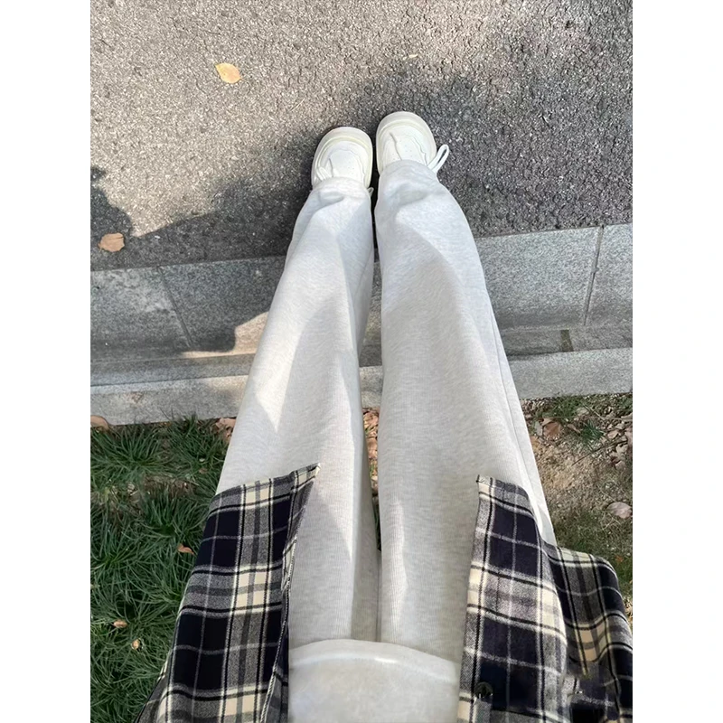 慵懒风垂感运动卫裤男美式春秋季设计感拖地长裤复古纯色休闲裤子