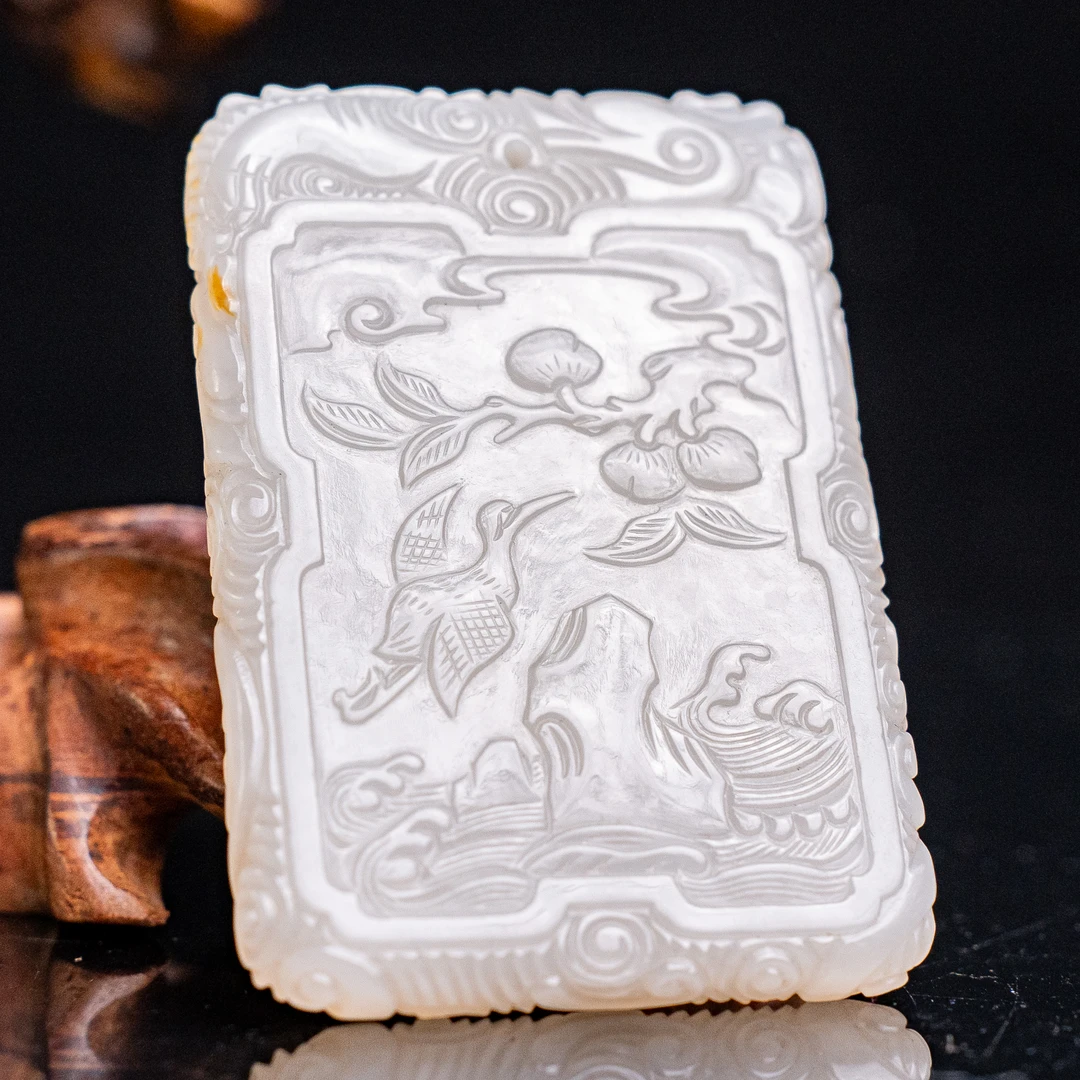 清代和田玉福山寿海诗文牌-NX