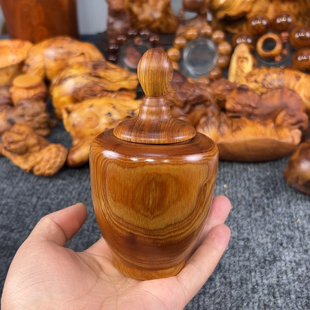 崖柏太行崖柏溏心黑金骨料黑泥膏罐子