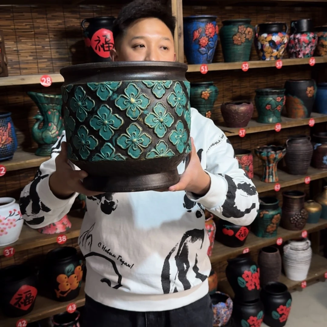 带孔高端浮雕花盆高度+口径25-25