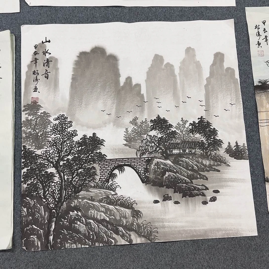 国画尺寸70X70手绘作品