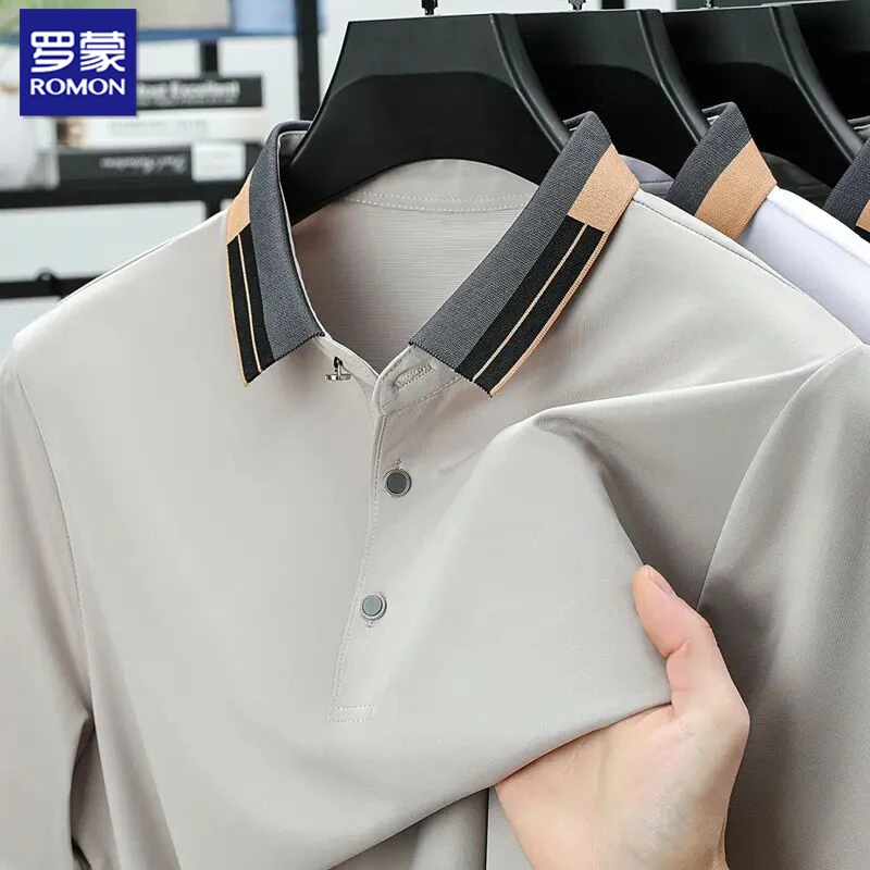 罗蒙简约男士POLO衫夏季短袖运动休闲上衣透气翻领宽松桑蚕丝T恤