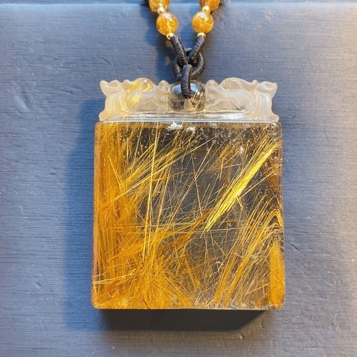 颈饰未镶嵌发晶天然发晶双头貔貅无事牌