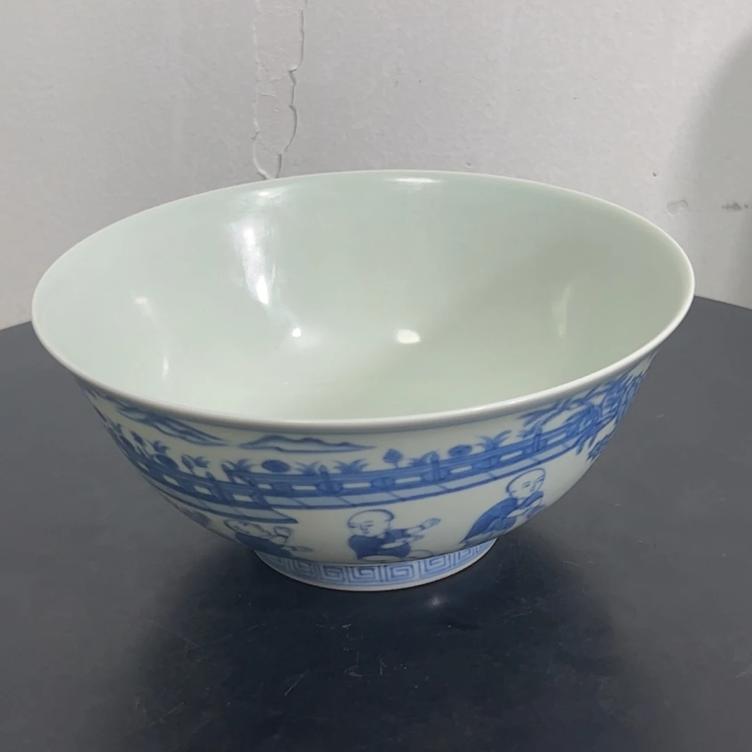 草***舍摆件陶一个青花婴戏图碗