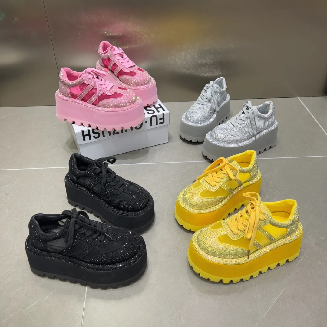 新款欧货超轻厚底夏季透网闪钻休闲鞋