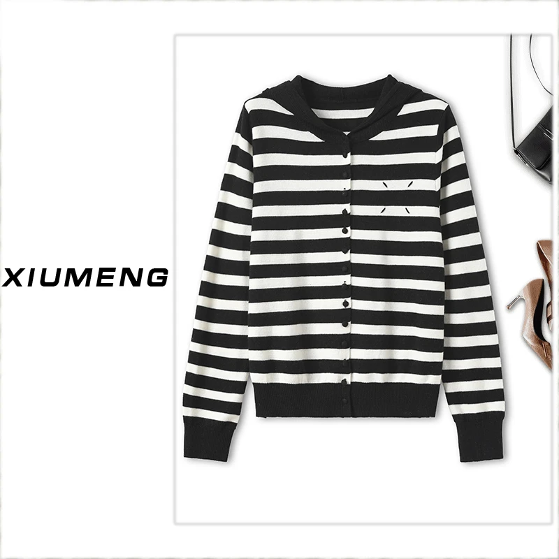 【老潘】新款针织休闲百搭连帽宽松长袖套头帽衫女27398